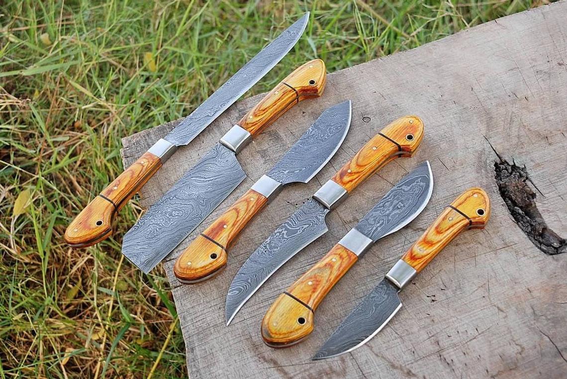 Custom Handmade Damascus Chef Knife – 13” with Pakka Wood Handle, Steel Bolster & Leather Roll