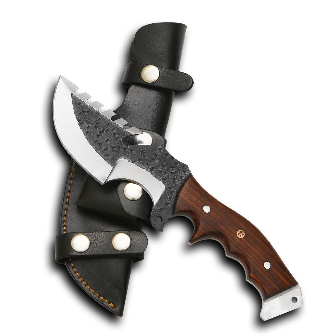 Trackers Knife – Custom Handmade Damascus Blade with Horn Handle