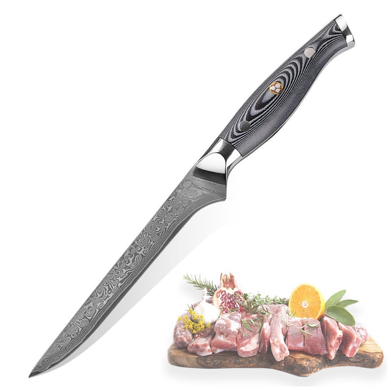 Handmade Damascus Steel Fishing Fillet Knife with G10 Micarta Handle - 13 Inch Overall Length