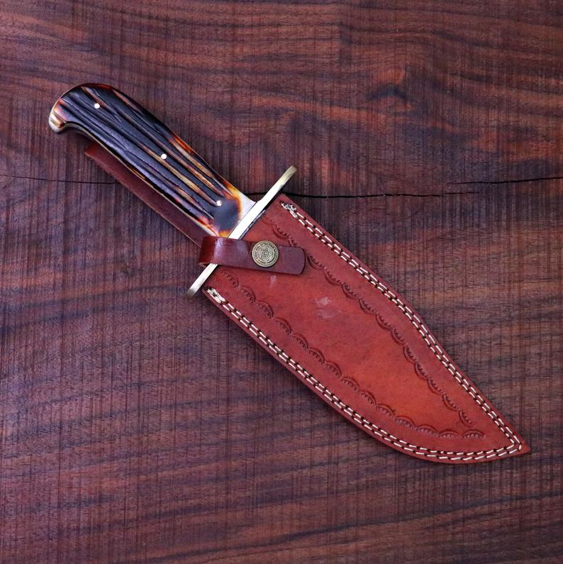 Western Bowie Knife – Handmade 15-Inch Damascus Steel with Bone Handle