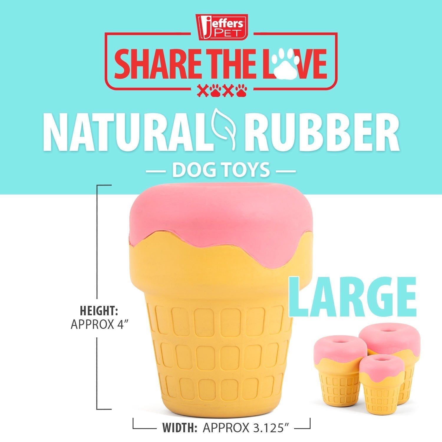 Jeffers Ice Cream Cone Natural Rubber Stuffable Treat Dispensing Dental Dog Chew Toy