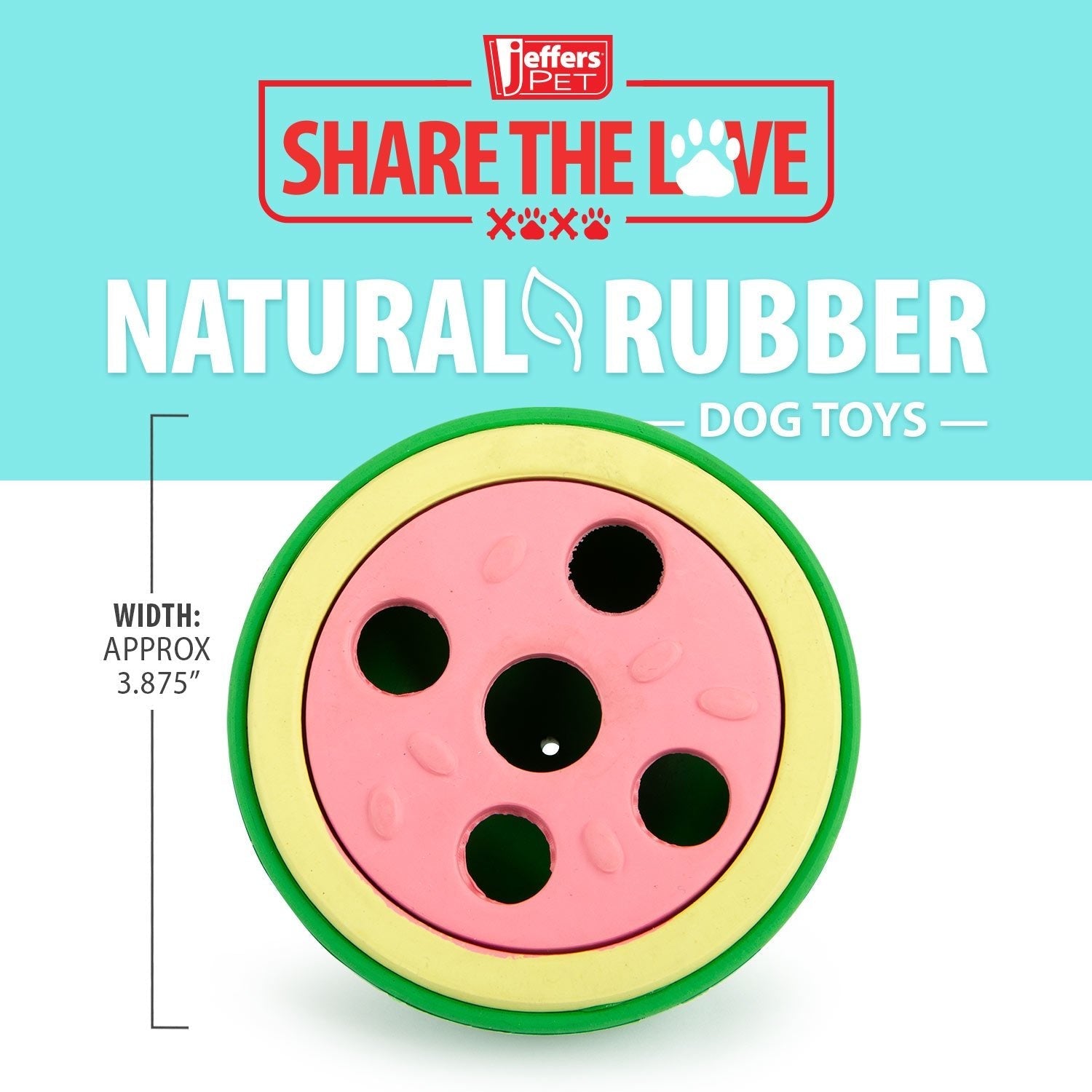 Jeffers Watermelon Natural Rubber Treat Dispensing Dog Dental Chew Toy with Vanilla Scent