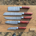 JW SteelCrafts 10” Chinese Cleaver and 13” Carving Knife Set in Twisted Damascus with Red Pakka Wood Handles