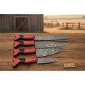 JW SteelCrafts 4 Piece Damascus Kitchen Knife Set, Carving Chef Utility Knife Set, Handmade Damascus Steel with Red Wood Handle