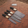 JW SteelCrafts 4 Piece Damascus Kitchen Knife Set, Chef Boning Carving and Cleaver Knife Set, Handmade Damascus Steel with Bone and Wood Handle