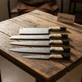 JW SteelCrafts 5 Piece Damascus Kitchen Knife Set, Cleaver Bread Carving Boning Knife Set, Handmade Damascus Steel Chef Knife Collection