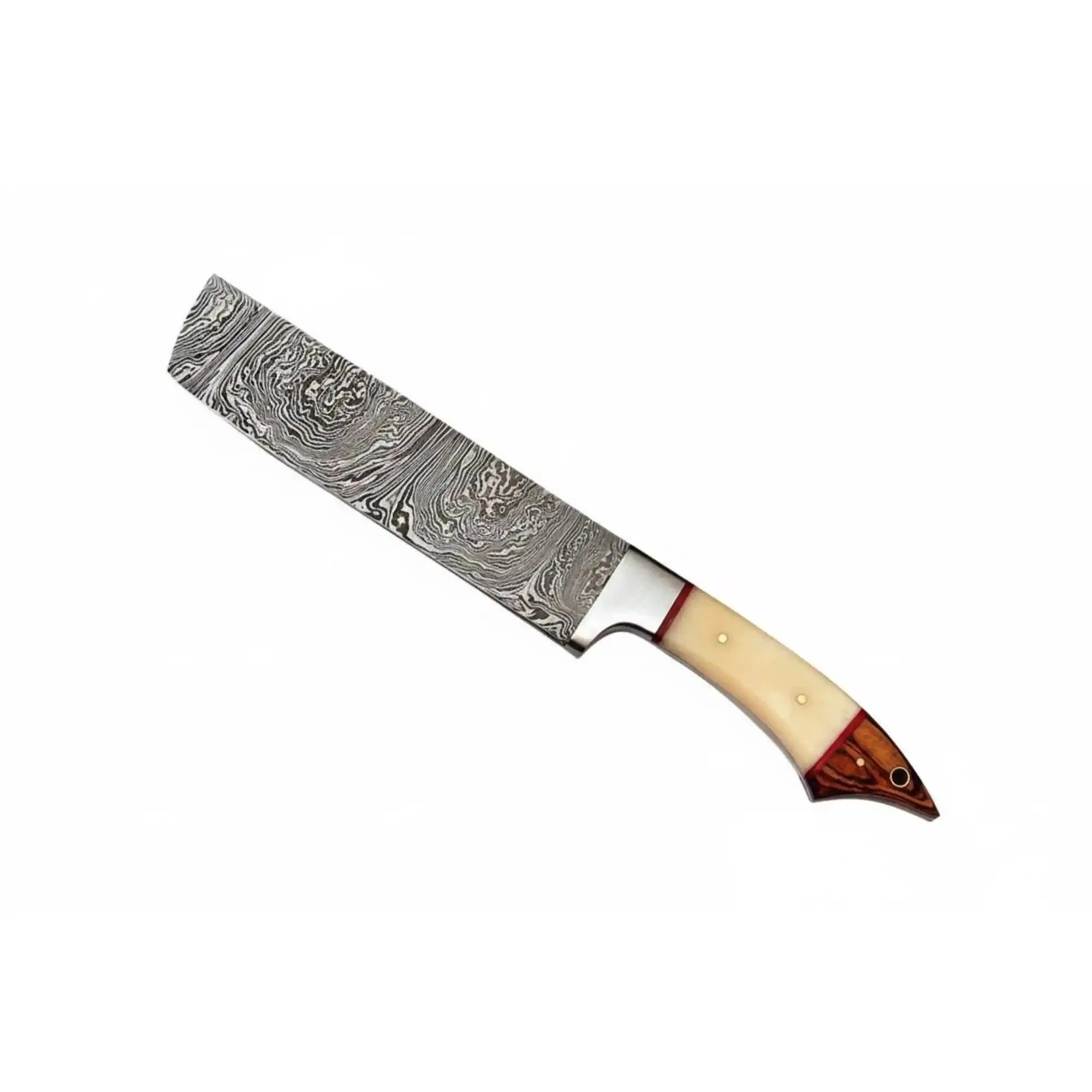 JW SteelCrafts 5 Piece Damascus Kitchen Knife Set with Bone and Wood Handles, Chef Nakiri Bread Carving and Slicing Knives, Handmade Damascus Steel with Leather Roll Kit