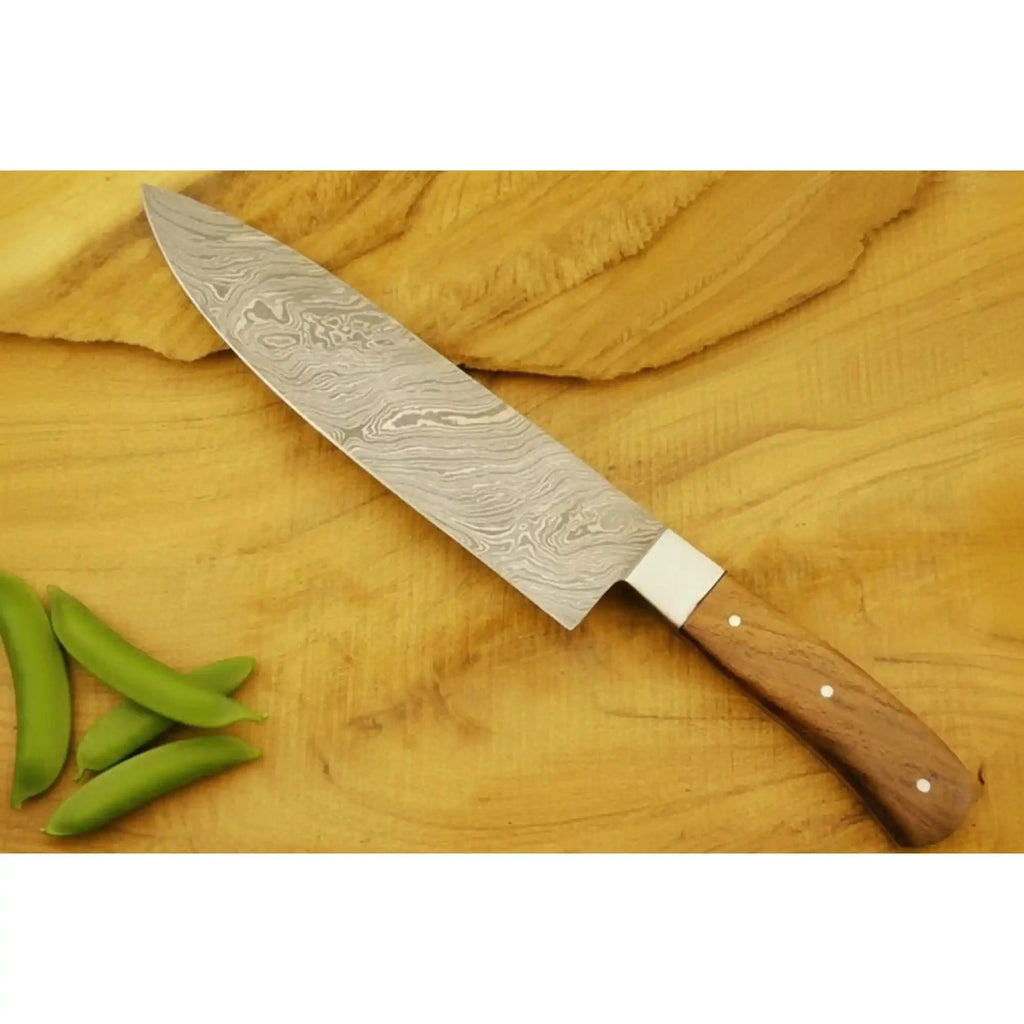 JW SteelCrafts 5 Piece Damascus Kitchen Knife Set with Rosewood Handles, Chef Utility Slicing Carving and Mini Cleaver Knife Collection, Handmade Damascus Steel