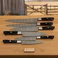 JW SteelCrafts 6-Piece Damascus Carving & Chef Knife Set – Black Handle Edition