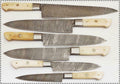 JW SteelCrafts 6-Piece Damascus Knife Set, Gyuto, Santoku, Nakiri, Boning, Utility and Paring Knives with Leather Roll
