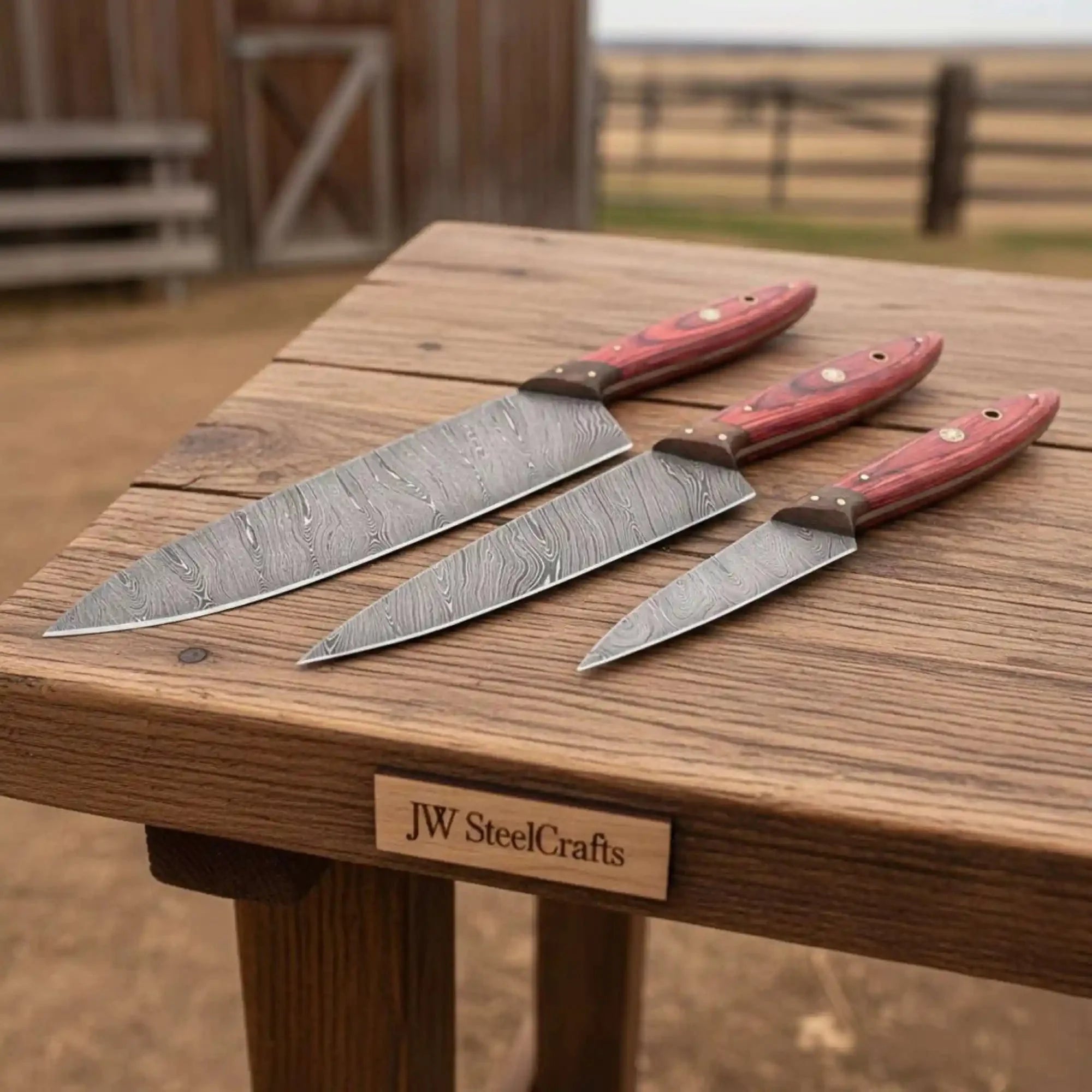 JW SteelCrafts Artisan Damascus Meat & Prep Knife Set (3-Piece)