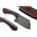 JW SteelCrafts Handmade Damascus Skinner Knife 6 Inch Full Tang Fixed Blade with Multi Color Wood Handle and Leather Sheath
