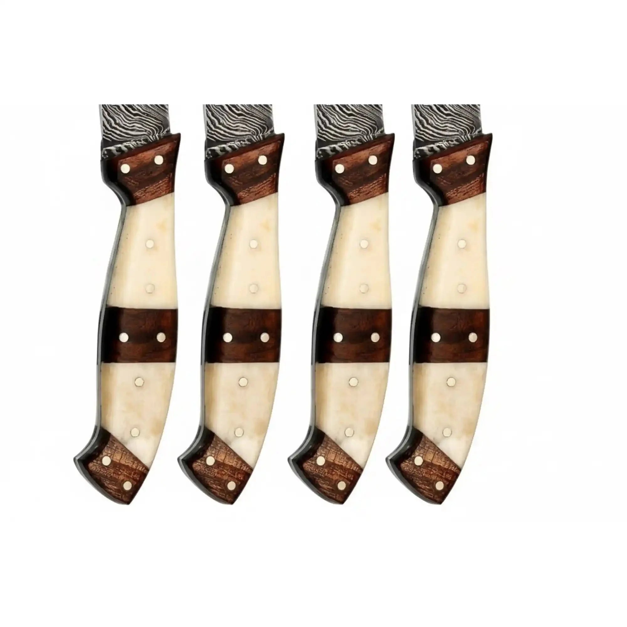 JW SteelCrafts Handmade Damascus Steak Knife Set of 5, Bone and Rosewood Handle, Full Tang Meat Cutting Knives, Premium Dining Knife Set