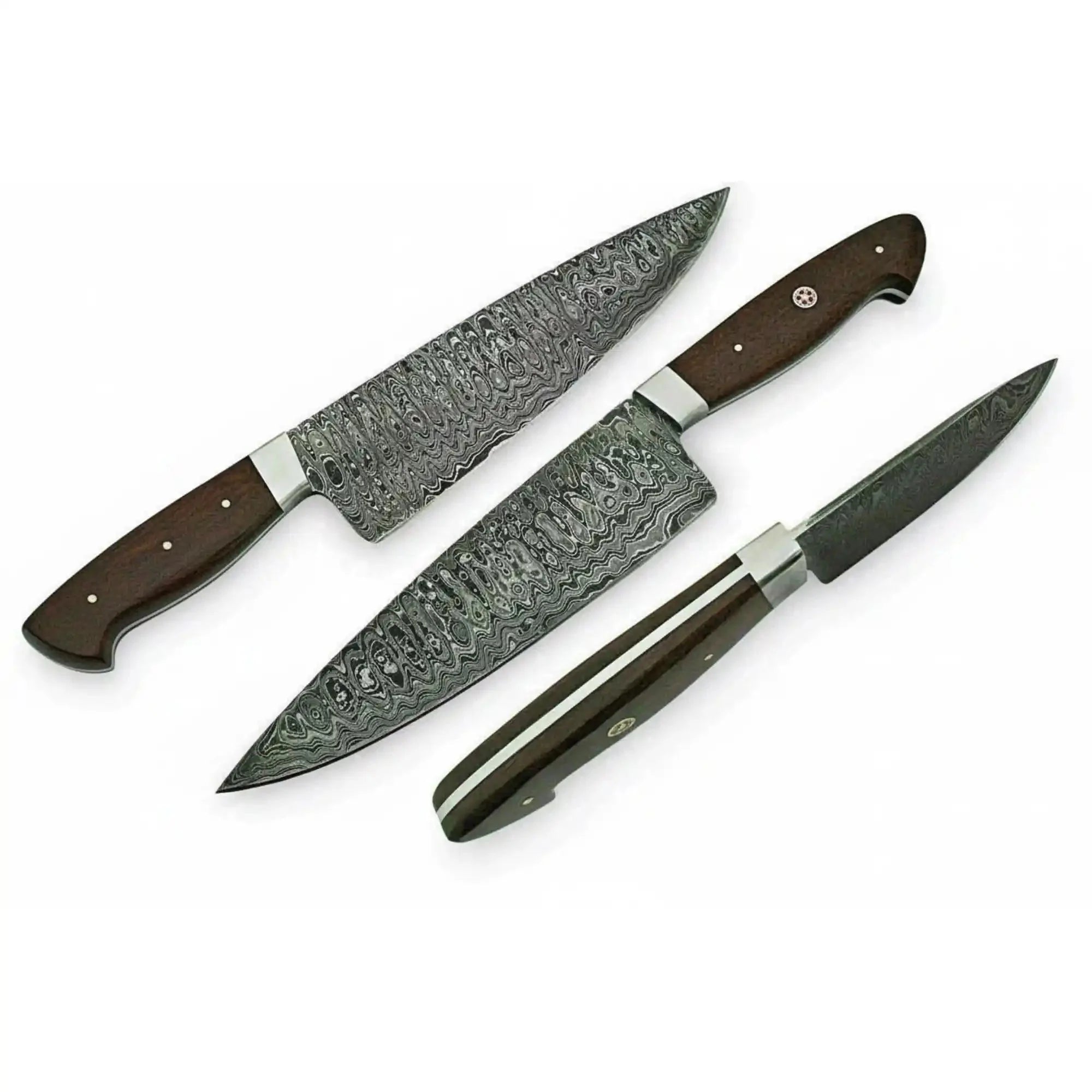 JW SteelCrafts Ladder Damascus 8-inch Gyuto Chef Knife, Steel Bolster, Micarta Full Tang