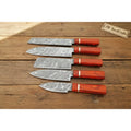JW SteelCrafts Premium Damascus Kitchen Knife Set – Chef, Utility & Petty Knives with Red Hardwood Handles
