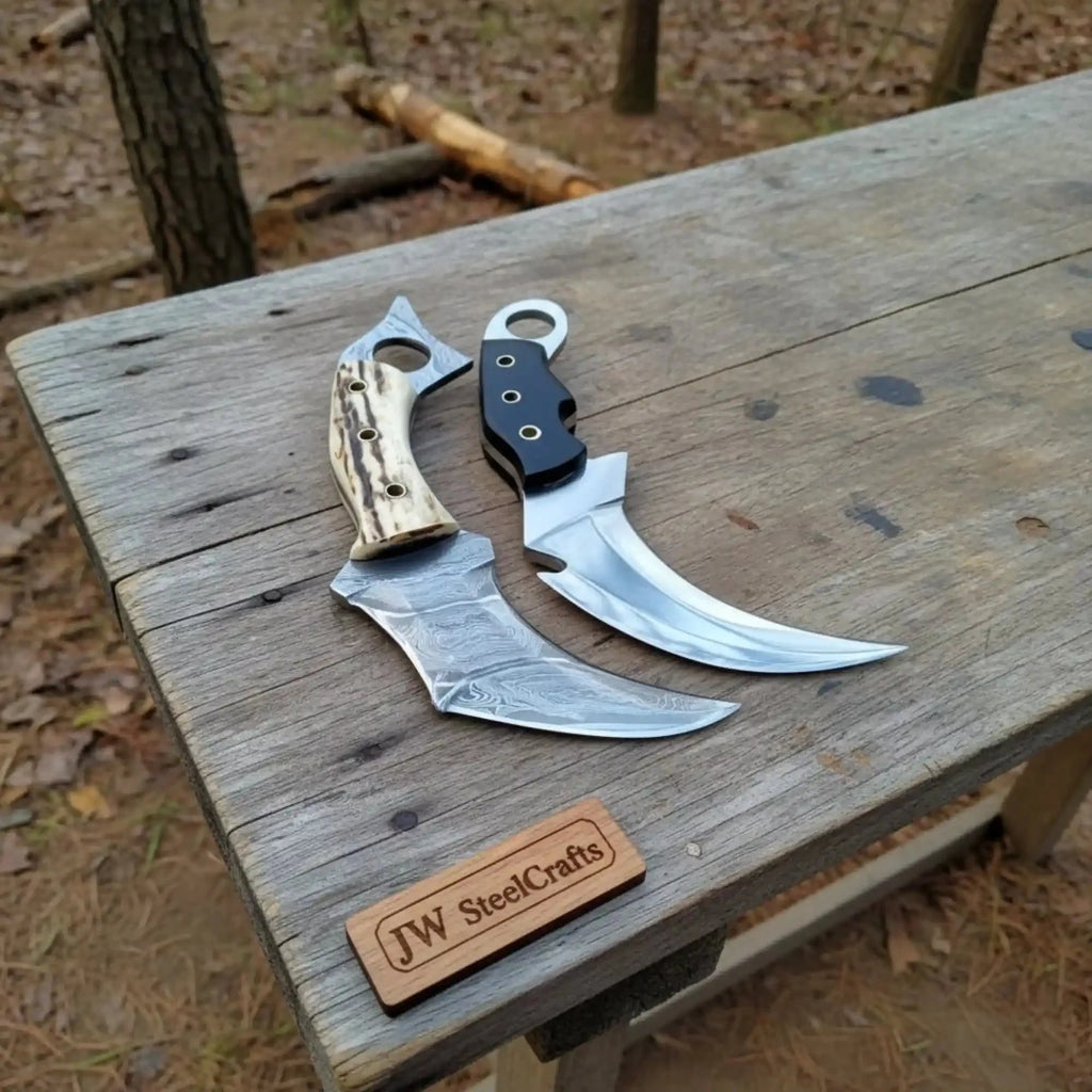 kARAMBIT  KNIFE COMBAT / FIGHTING KNIVES PAIR PATTERN WELDED BLADE