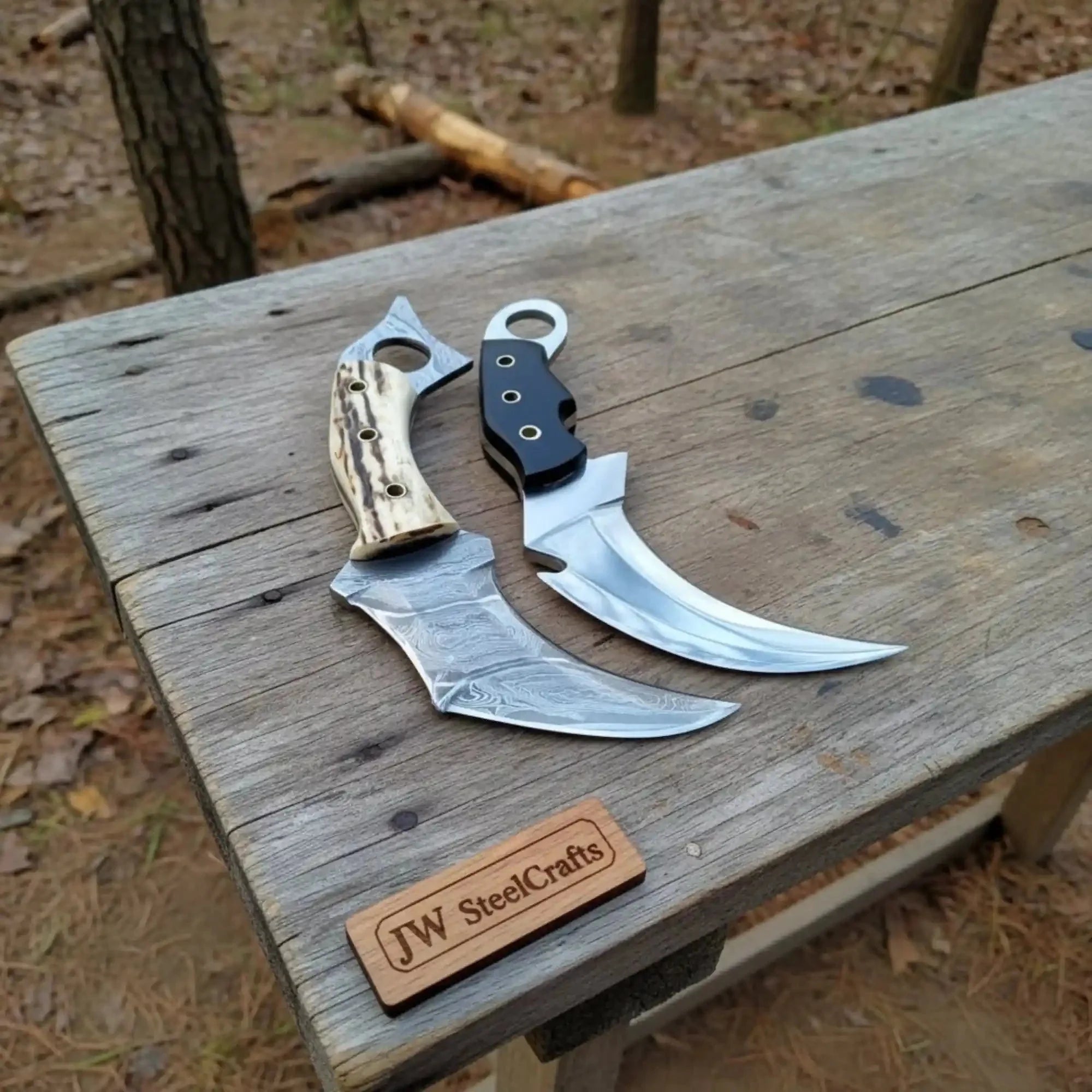 kARAMBIT  KNIFE COMBAT / FIGHTING KNIVES PAIR PATTERN WELDED BLADE