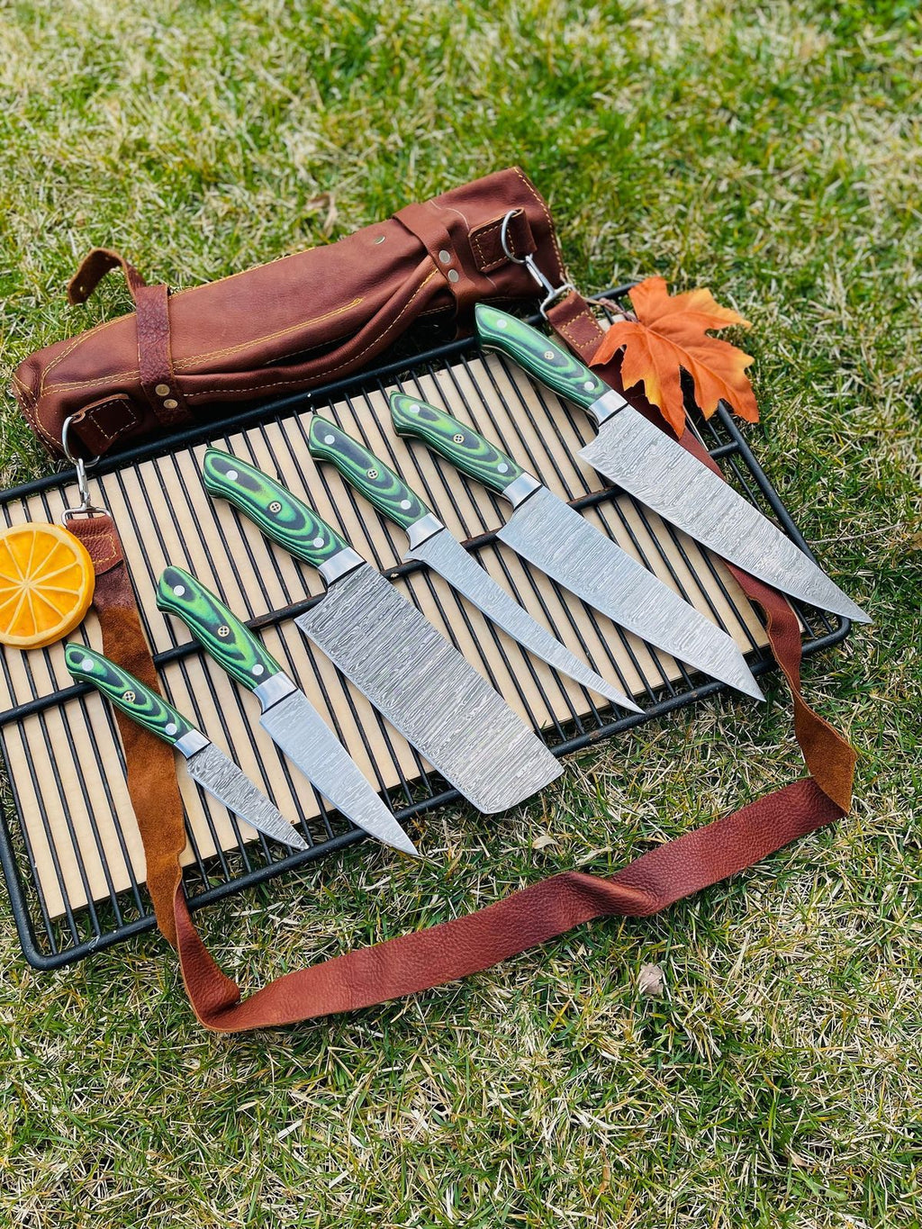 Custom Handmade Damascus Kitchen Knife Set – 6-Piece with G10 Handles