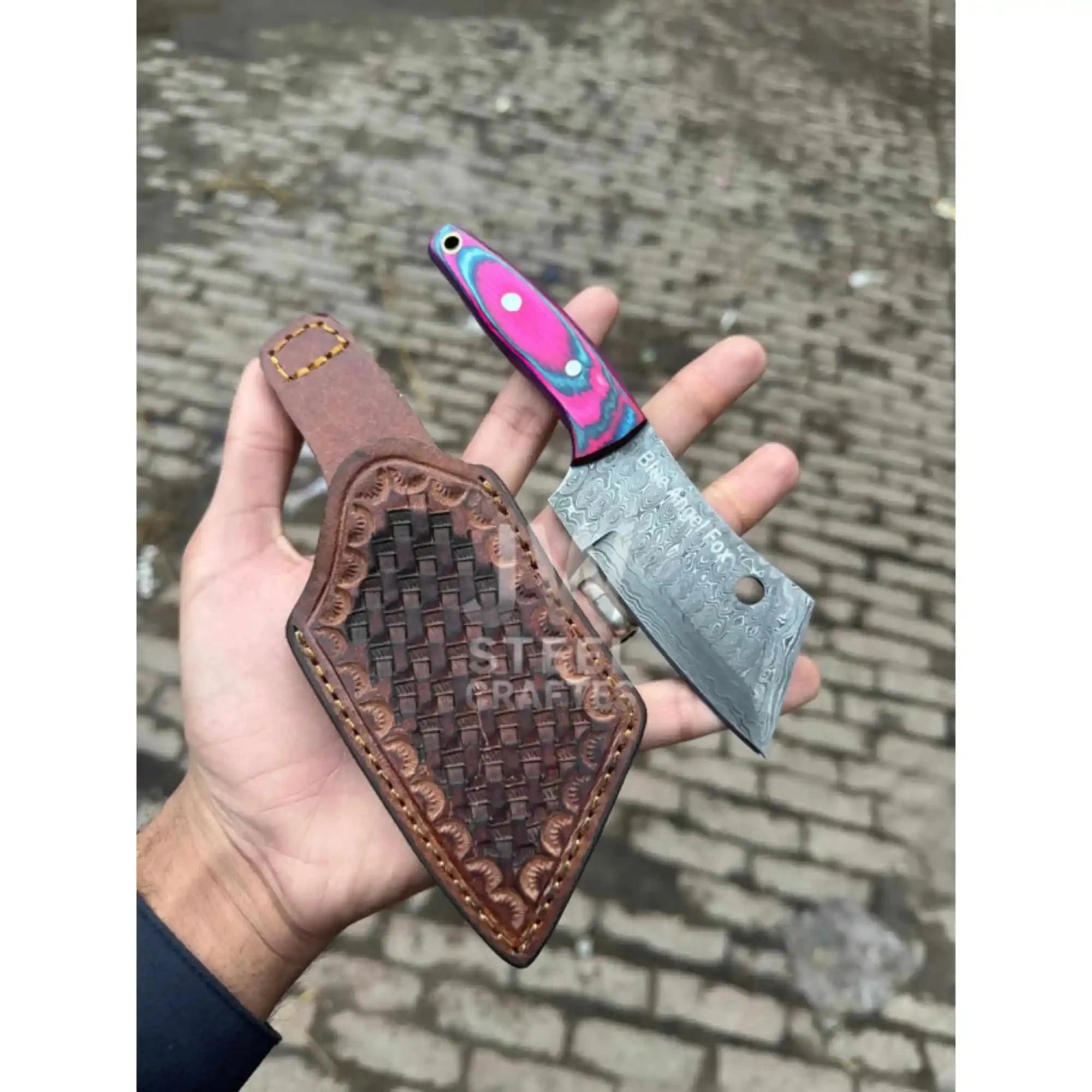 Ko-Bunka Knife Damascus Steel, Reverse Tanto