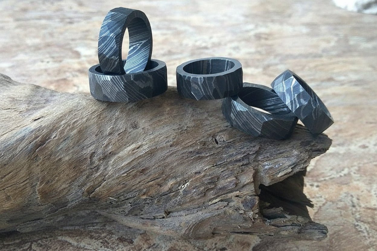 Damascus Steel Ring Set Lot of 5 Mens Handmade Wedding Bands Collection