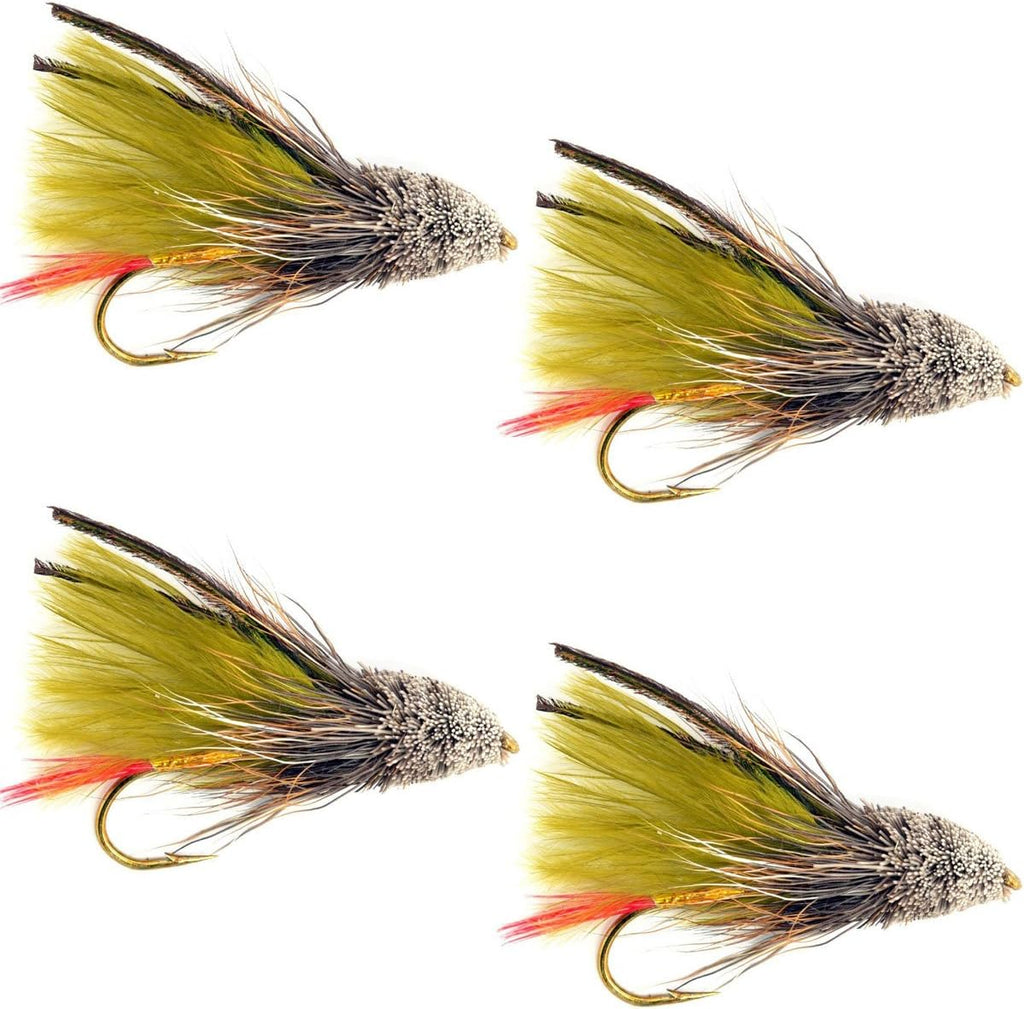 Olive Marabou Muddler Minnow Streamer Flies - 4 Fly Fishing Flies - Hook Size 8