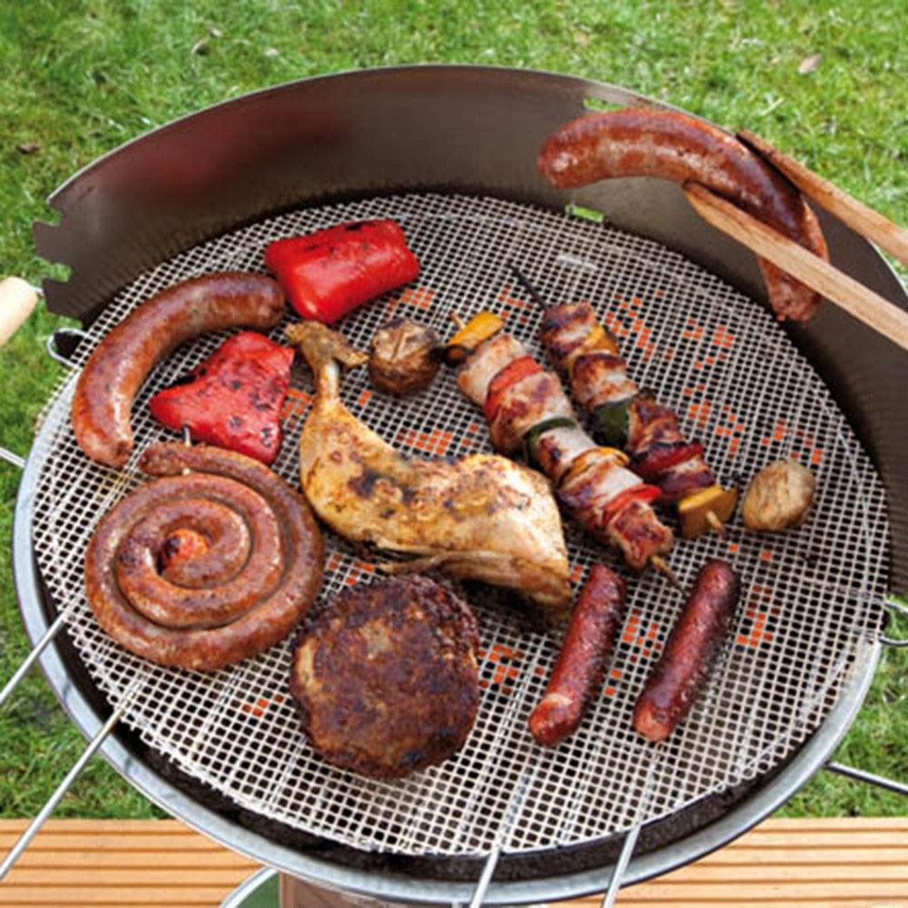 Non-Stick Frying Pan Pad Round Liner Sheet Barbecue Grill Mat Tools For Microwave Oven Outdoor BBQ Accessories  Multifunctional Food Grade Non-Stick Reusable Grill Mat for Gas Grill for Charcoal Grill BBQ Things