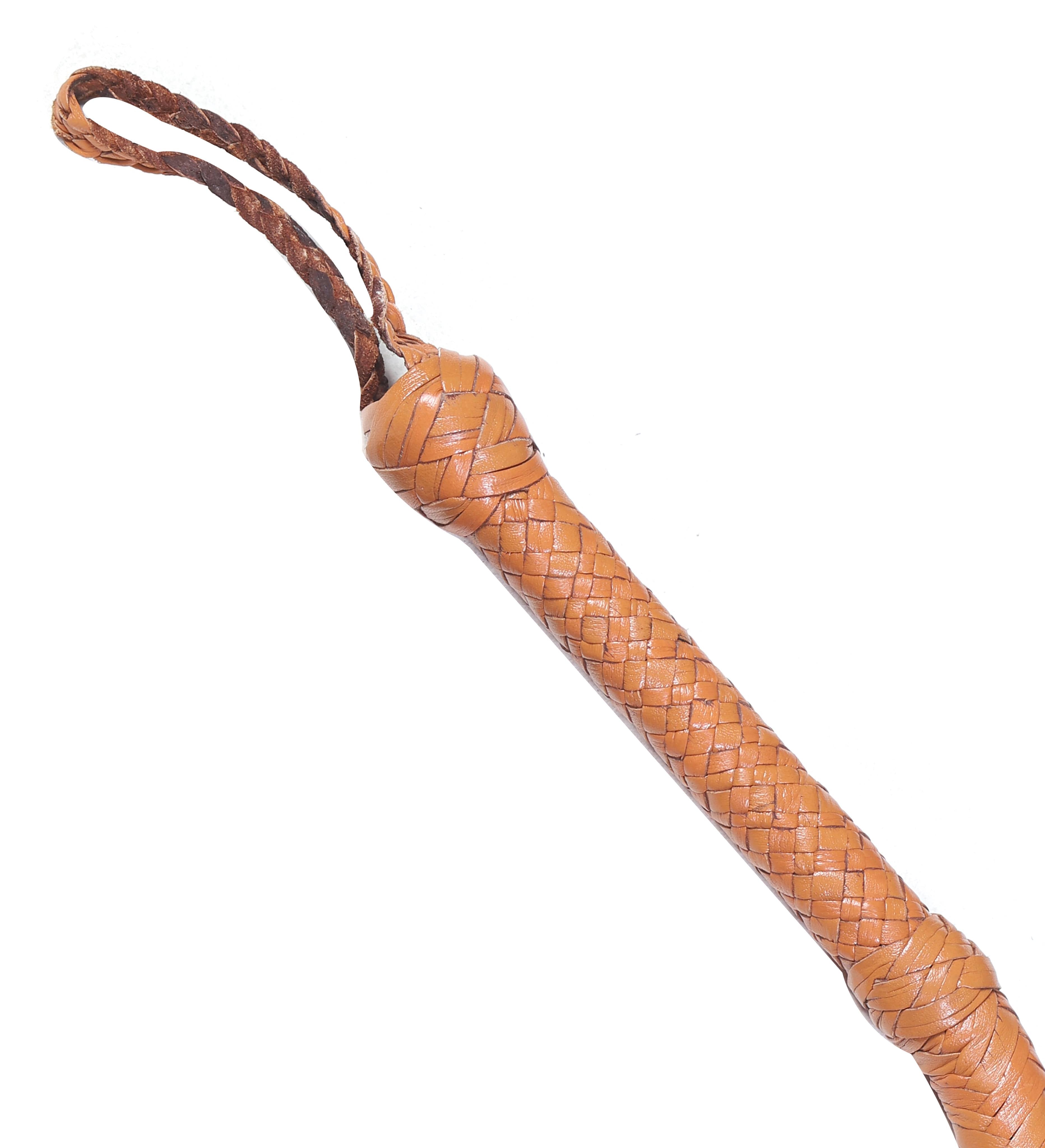 Handmade Tan Leather Bull Whip – 16-Plait Braided Whip for Whipcracking