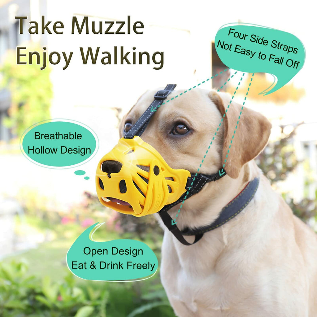 Petyouyou Dog Muzzle Basket Nylon Yellow XL Snout 10.75-12" Size XL