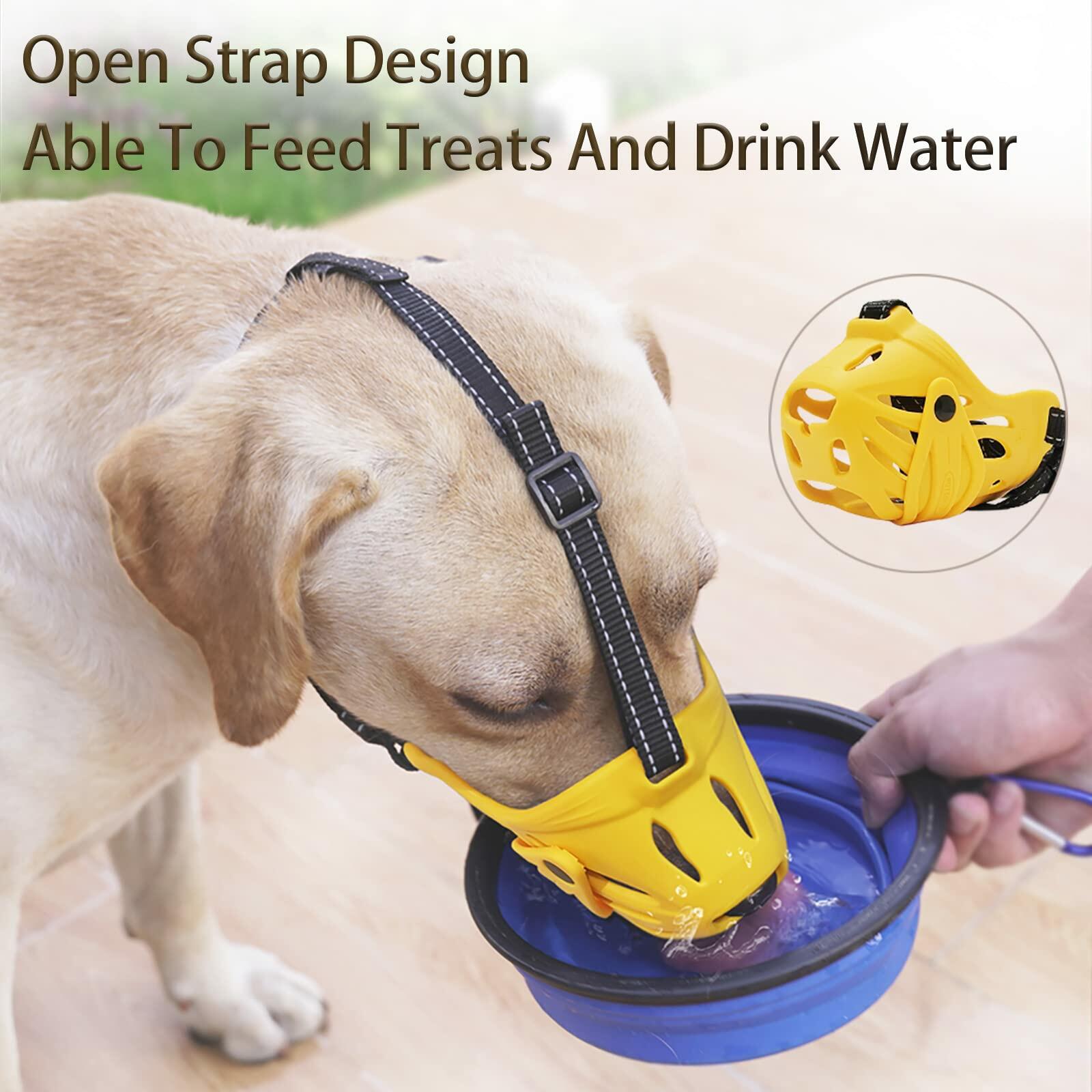 Petyouyou Dog Muzzle Basket Nylon Yellow XL Snout 10.75-12" Size XL