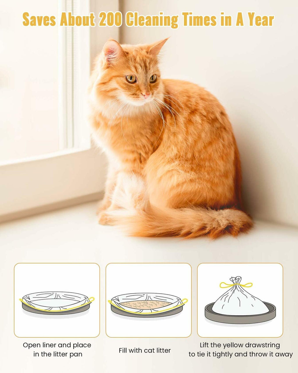 KONE Cat Litter Box Liners Jumbo Large Drawstring 36x18 30 Count