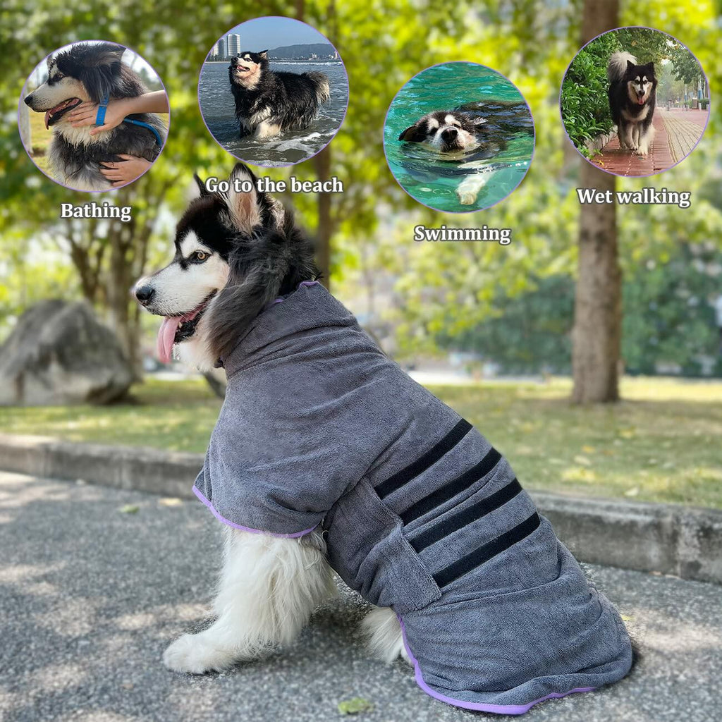 Periflowin Dog Drying Coat Bathrobe Towel Microfiber Blue-1 Size M