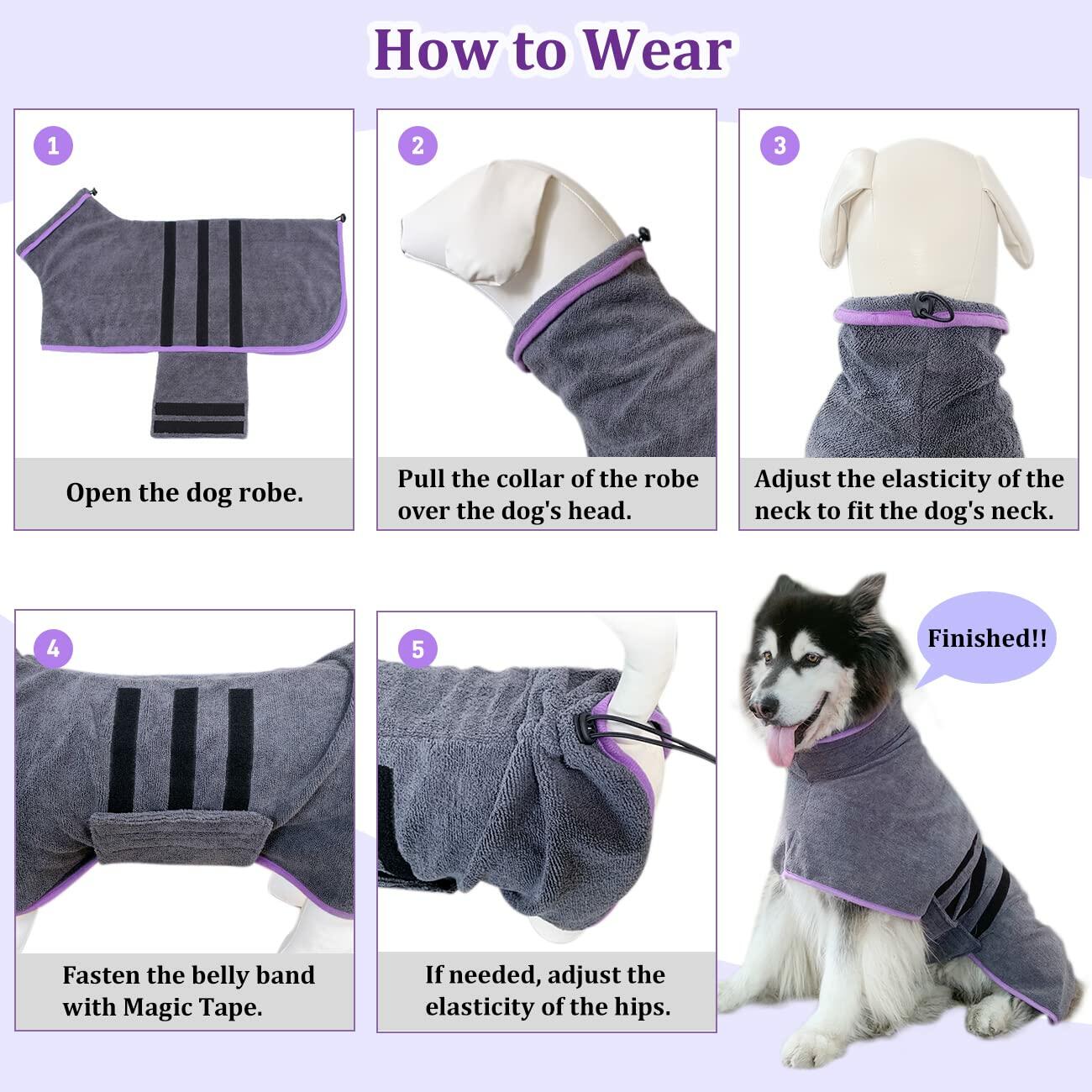 Periflowin Dog Drying Coat Bathrobe Towel Microfiber Blue-1 Size M