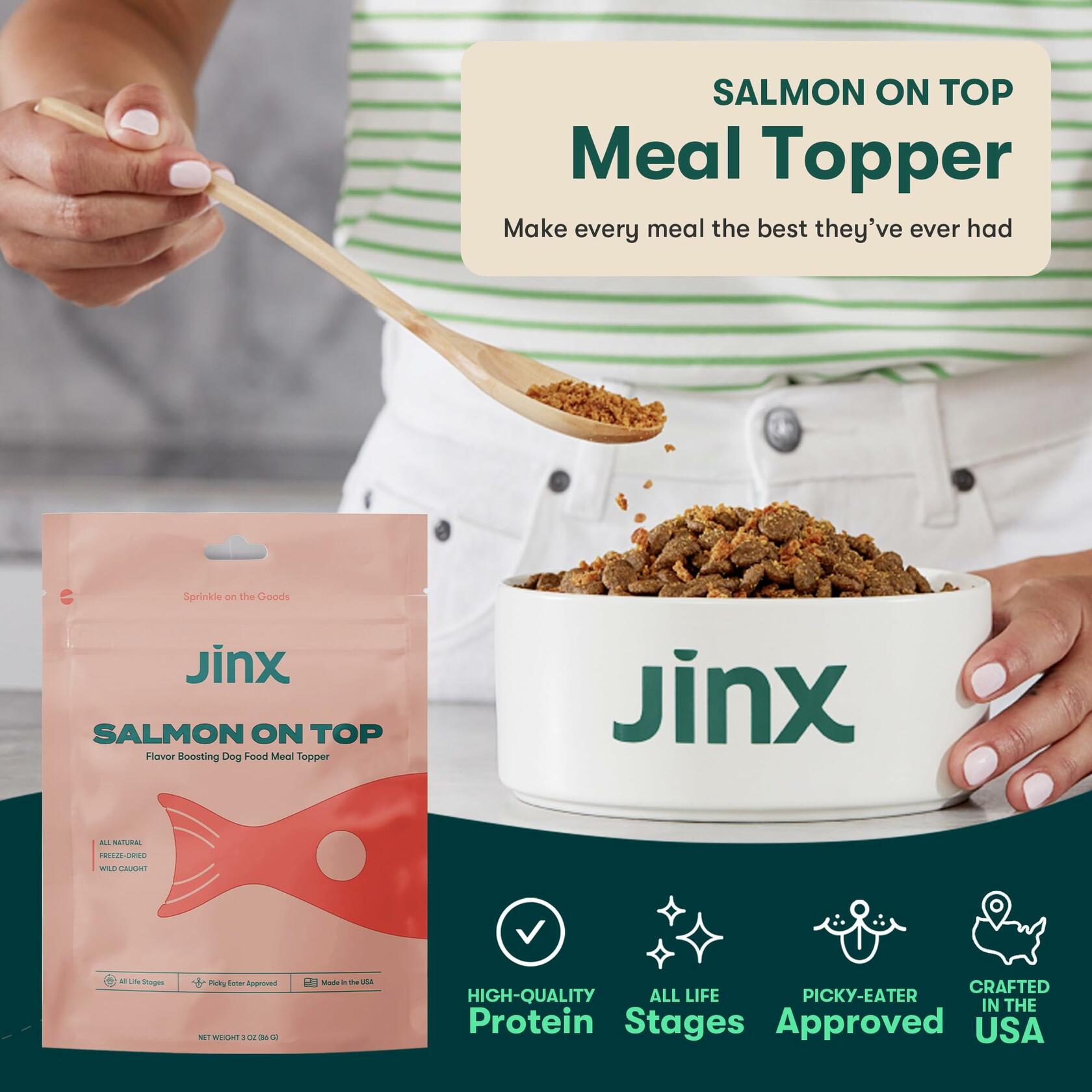 BestBy12/25 Jinx Freeze-Dried Dog Food Toppers Salmon on Top 3oz Natural