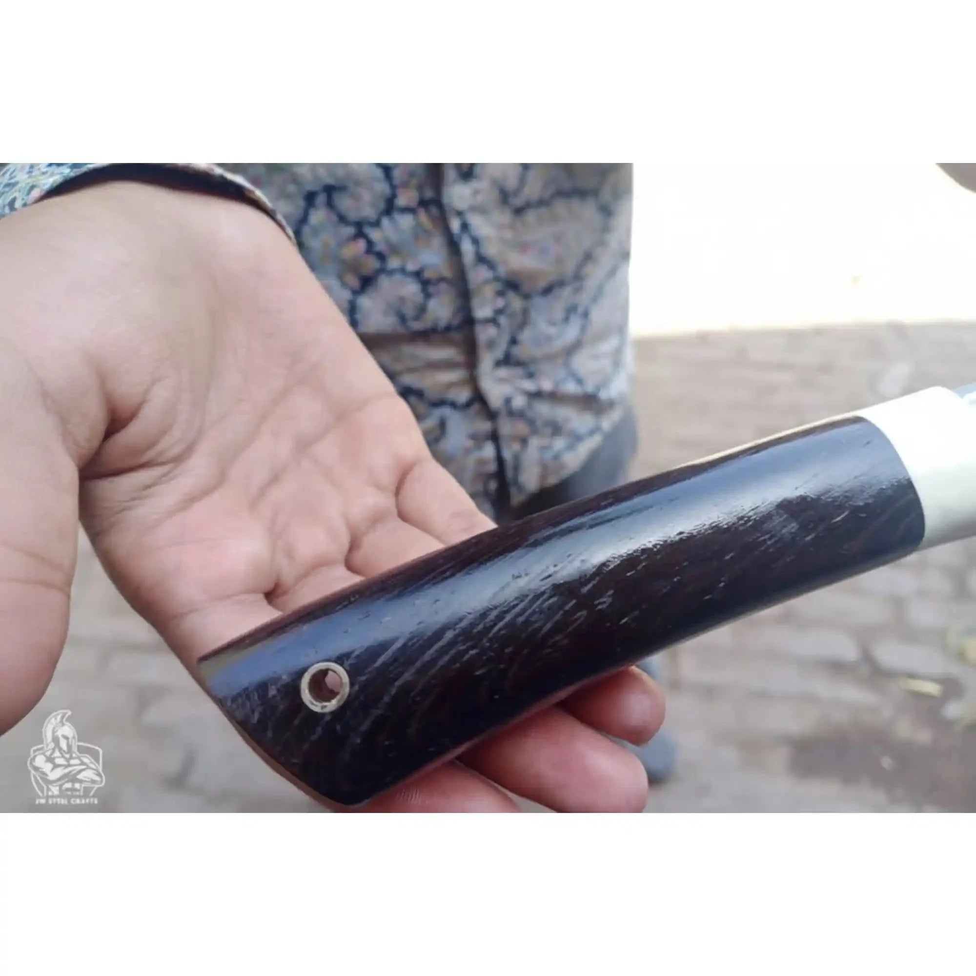 Pattern Welded knife with Black/White Resin handle
