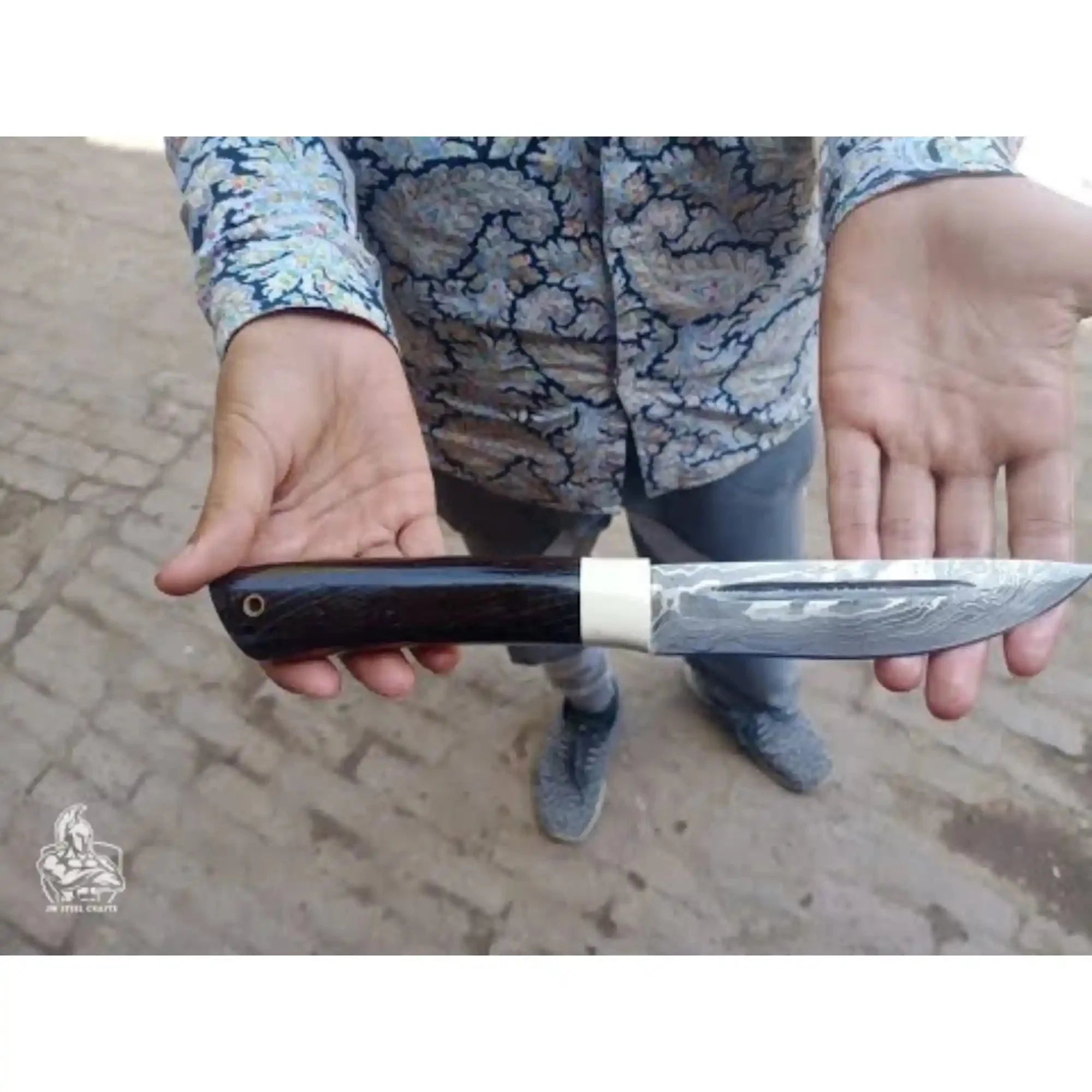 Pattern Welded knife with Black/White Resin handle