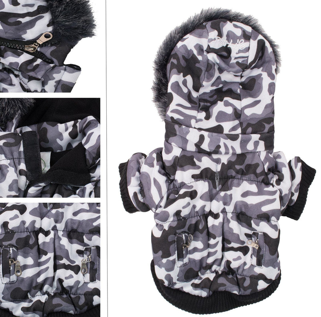 Pet Life ® Classic Metallic Fashion 3M Insulated Dog Coat Parka  w/ Removable Hood