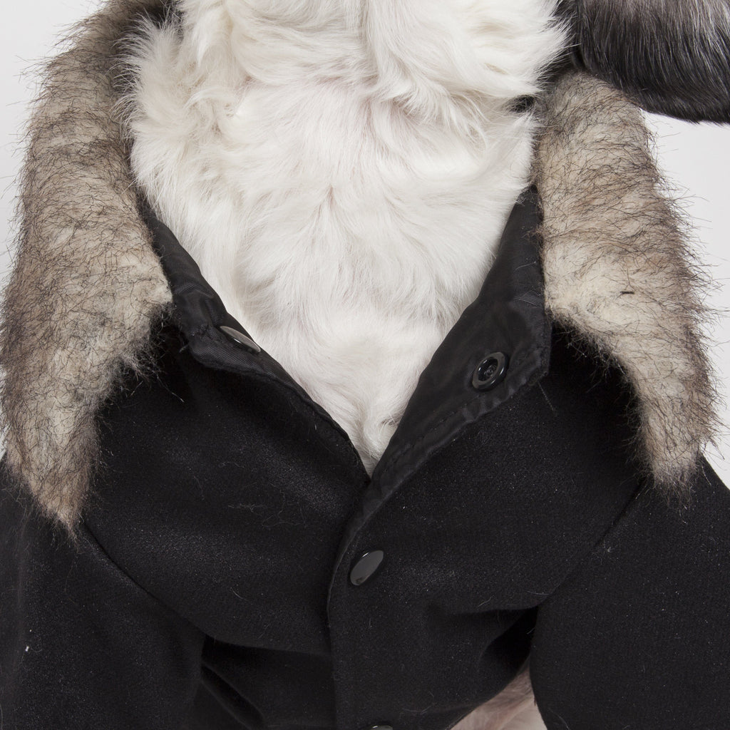 Pet Life ® 'Coast-Guard' Buttoned Fashion Faux-Fur Collared Wool Dog Coat
