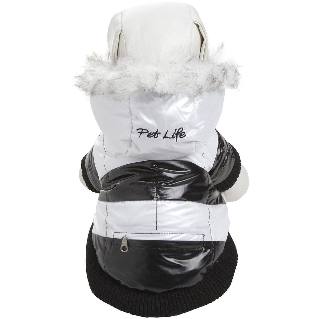 Pet Life ® Fashion Striped 3M Insulated Ultra-Plush Pet Dog Parka Coat w/ Removable Hood