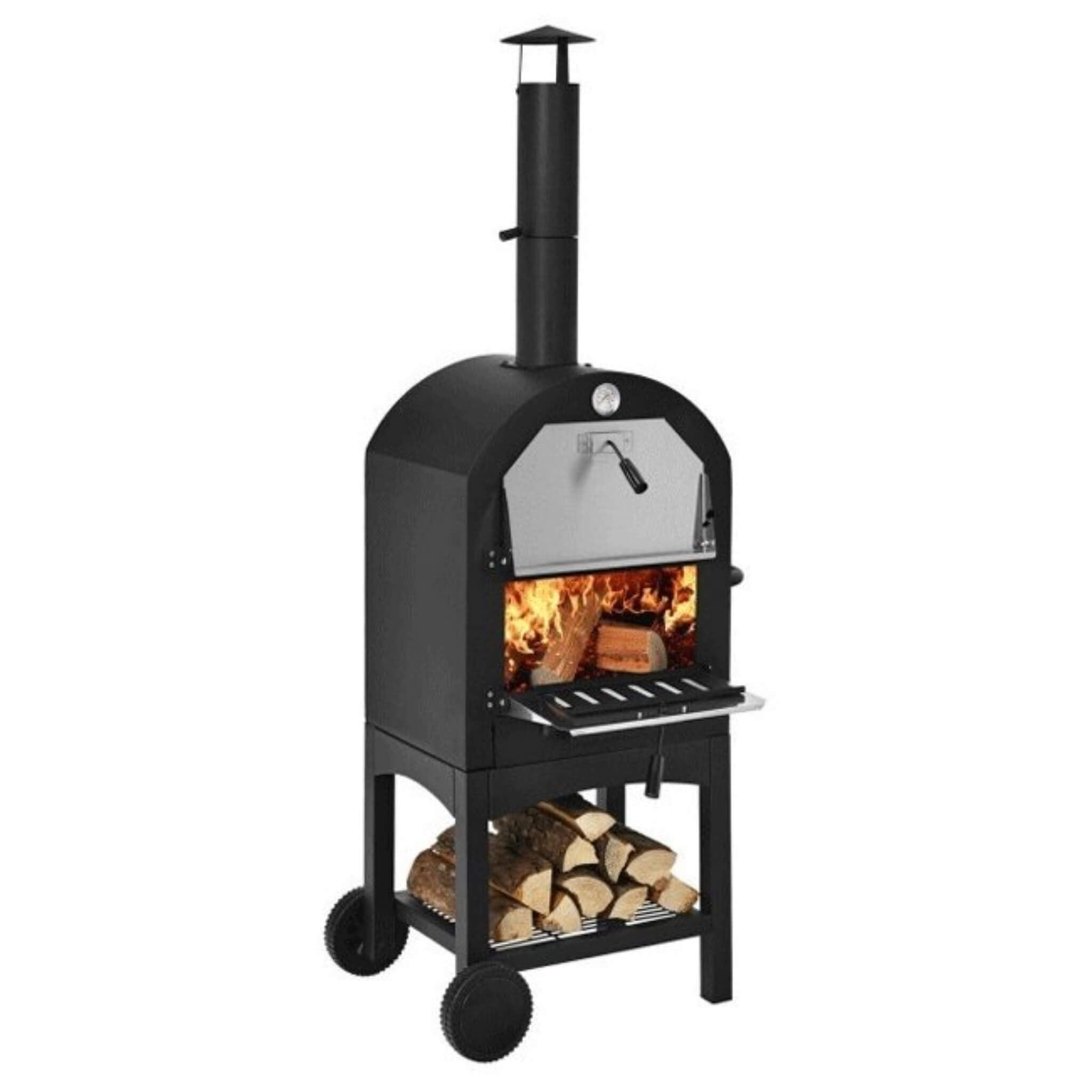 Portable Outdoor Wood Fired Pizza Oven W/ Pizza Stone & Waterproof Cover (SAK82635)