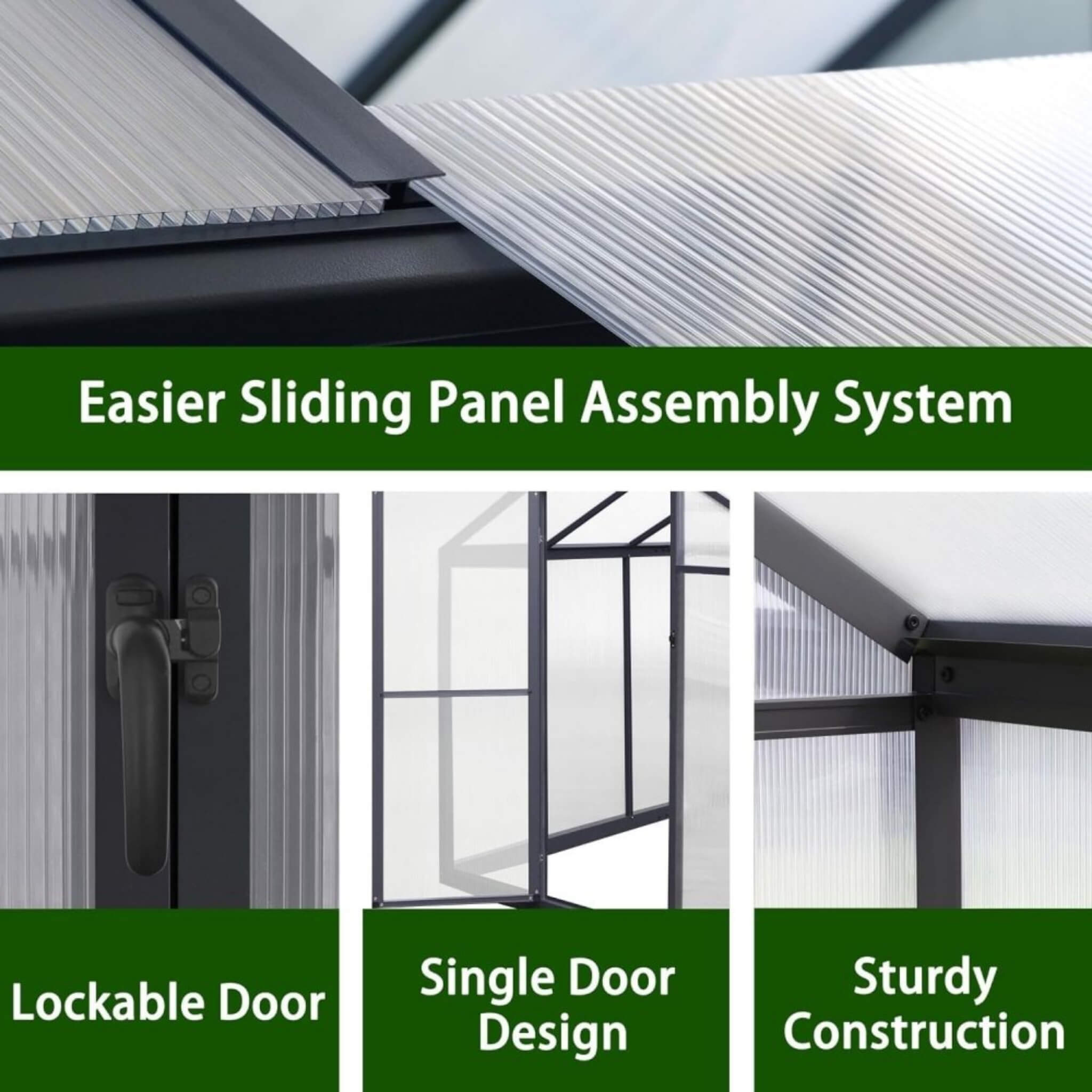 [06X12FT] Premium Polycarbonate Gray Walk-In Greenhouse Kit With Adjustable Vent And Lockable Door (SAK35264)
