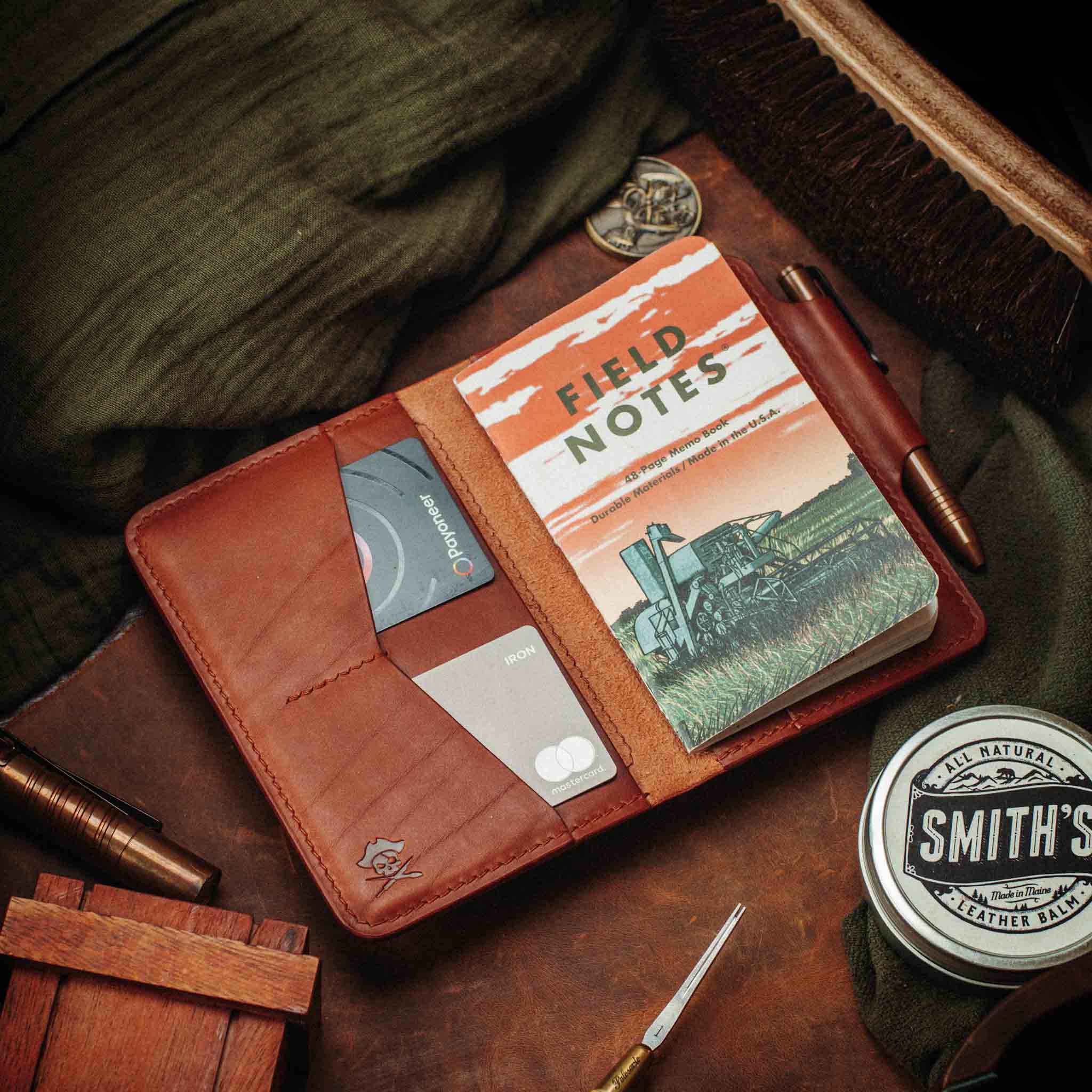 Pirate Goods Quartermaster v2 Passport Wallet – Leather Travel EDC Organizer with Velcro Panel & Field Notes Holder