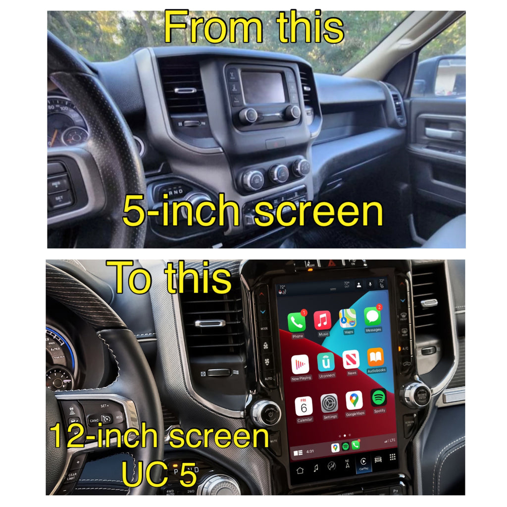 2019–2021 Ram 2500/3500 Uconnect 5 12-Inch Screen Upgrade Kit UBQ – Wireless Apple CarPlay & Android Auto