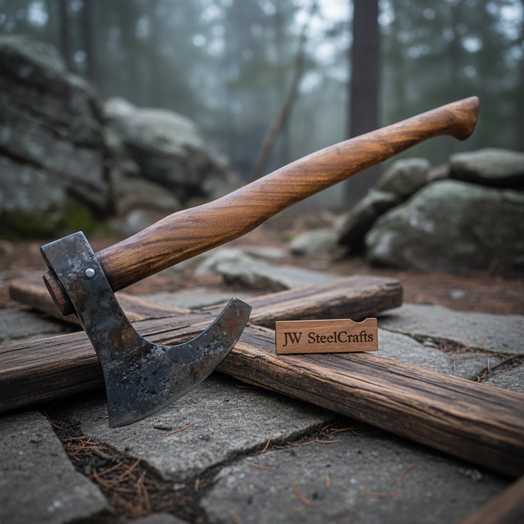 Real Forged Viking Combat Tomahawk bearded axe hatchet With Rose Wood Handle