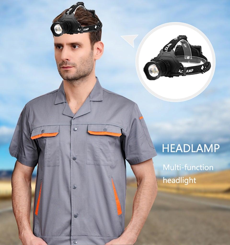 Rechargeable Adjustable Brightest Zoomable Powerful XHP160 LED Headlamp Waterproof Headlight  Power Bank 18650 Battery Headlamps For Hiking Camping Fishing Running