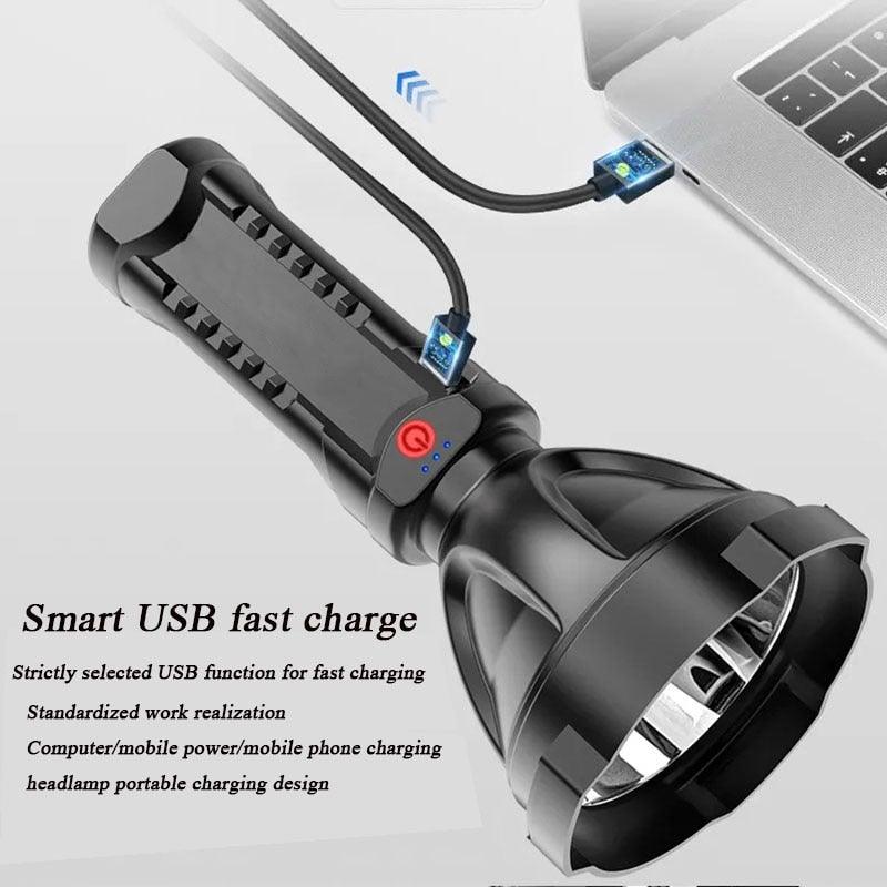 Rechargeable Adjustable USB LED Portable Rotary High Lumen Zoombale Super Strong Flashlight  Ultra-bright For Long-range  Outdoor  Camping Fishing Hiking Riding Walking Jogging Flashlight
