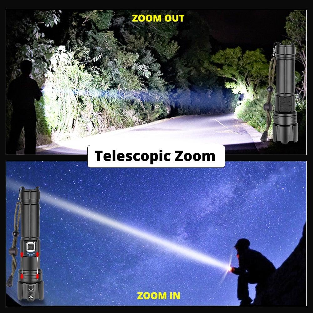 Rechargeable LED Flashlight High Lumen USB Ultra Bright Adjustable Powerful Zoomable Flashlight Water Resistant For  Daily Household and Outdoor Camping Hiking Riding Running