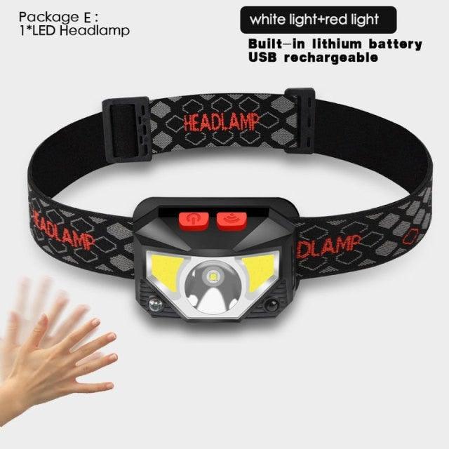 Rechargeable LED Powerfull Headlamp Flashlight USB Waterproof Headlamp Motion Body Sensor Headlight For Adults & Kids Camping Flashlight Outdoors Camping Running Biking Fishing