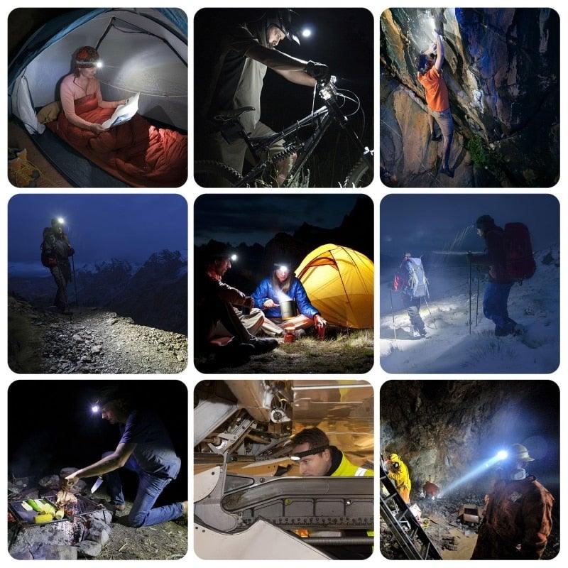 Rechargeable Powerful USB LED High Lumen Headlamp Ultra-Light Bright Headlight Waterproof Sensor Head Light  For Outdoors Camping Running Hiking Biking Fishing