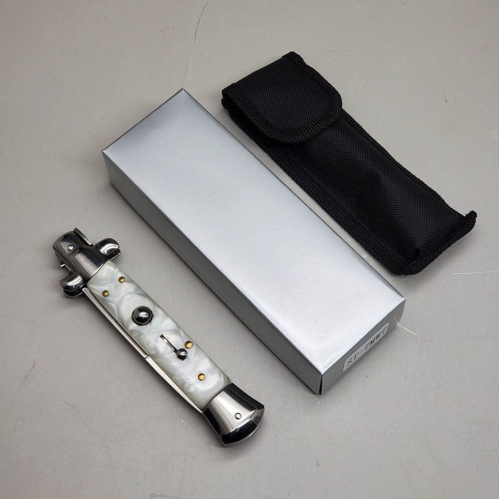 ZA@ ARMED FORCE TACTICAL Hand Crafted OTF Pocket Knife  9" Knife 4" Blade  Ivory/ Silver ST-7MWT