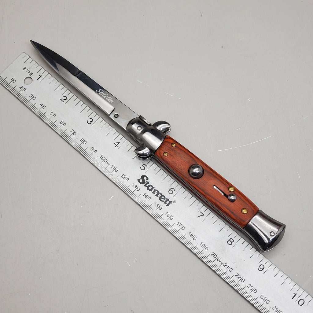 ZA@ ARMED FORCE TACTICAL Hand Crafted OTF Pocket Knife Red Wood W/ Silver Handle  ST-6WD